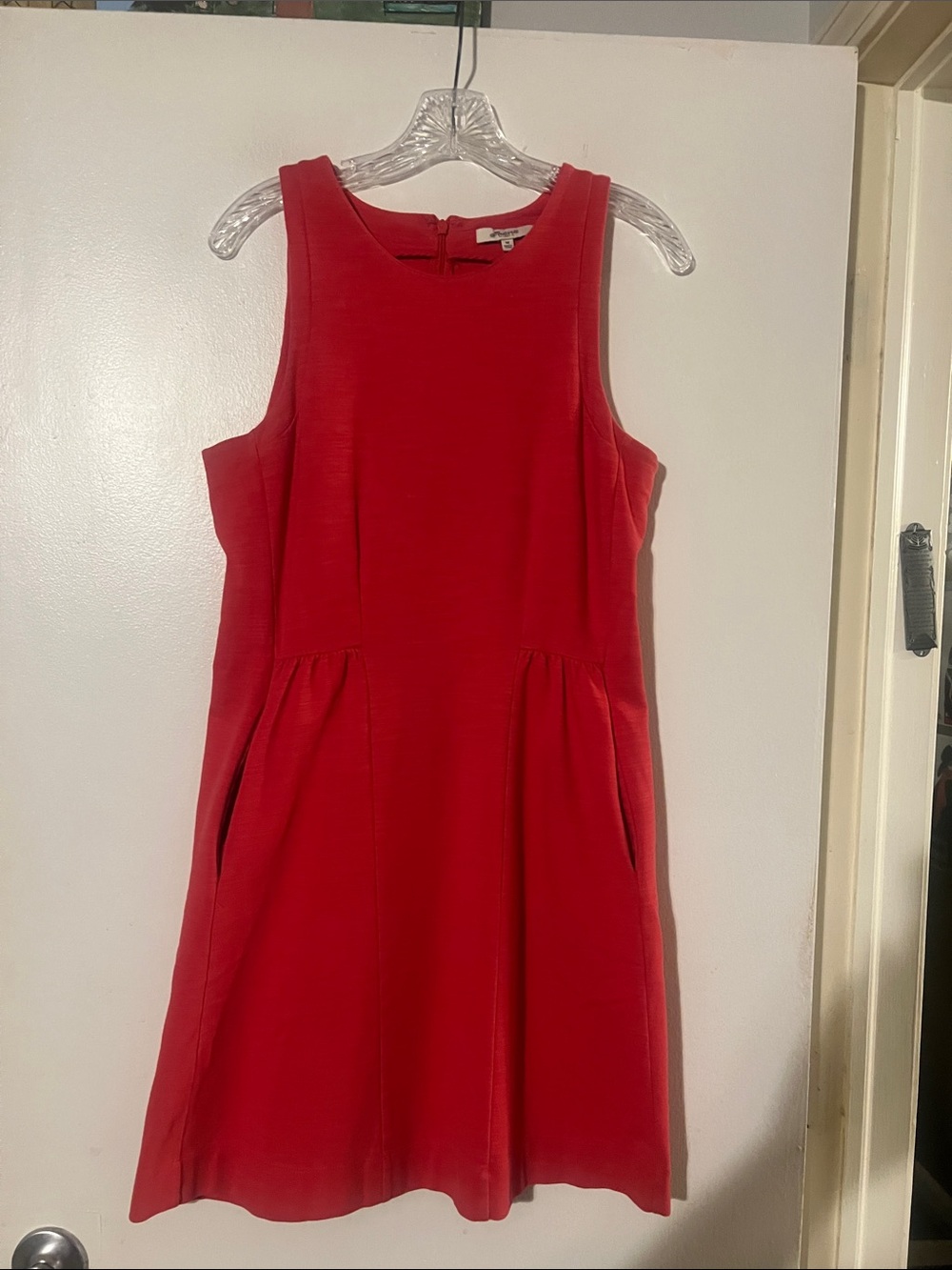 Madewell hot pink sleeveless dress. Front pockets. Back hidden zip